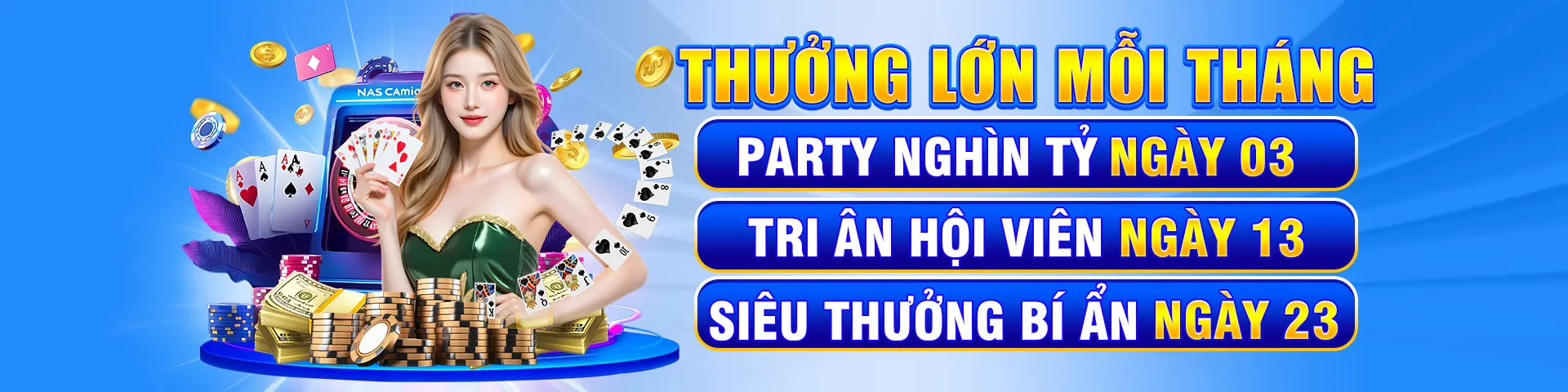 Sảnh Casino 9club với máy đánh bạc và người chia bài trực tiếp